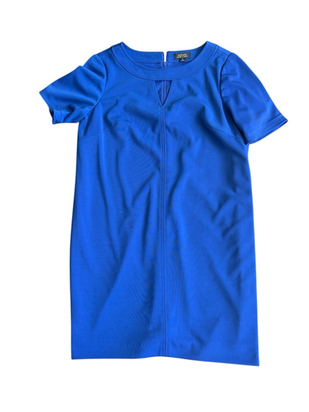 Tahari Electric Blue‎ Short Sleeve Shift Dress Keyhole Size 12
